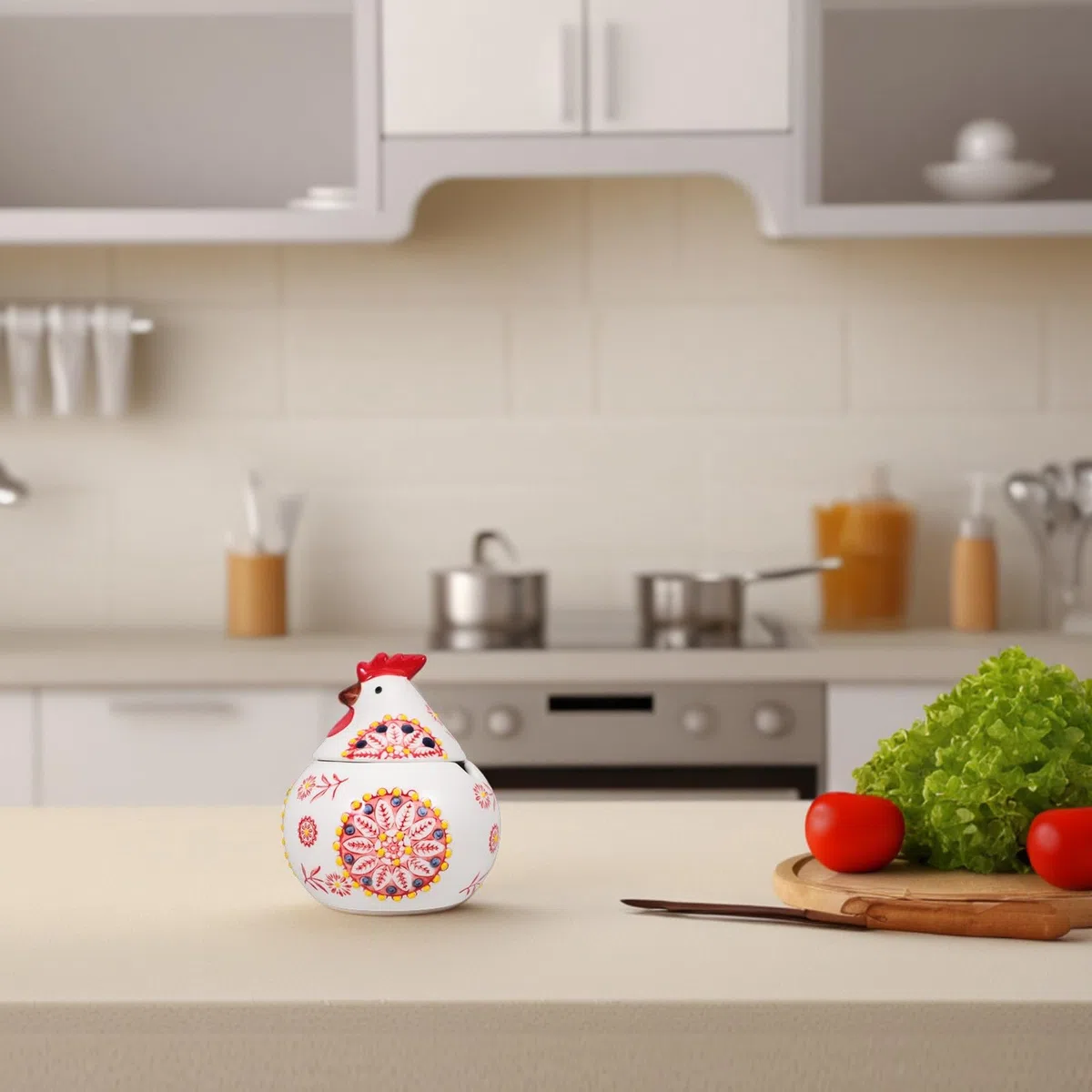 PATKAW Tarro de Cerámica con Forma de Gallina para Especias, con Tapa, Diseño Decorativo 3d con Flores, Resistente y Hermético para Cafés y Restaurantes en Pascua
