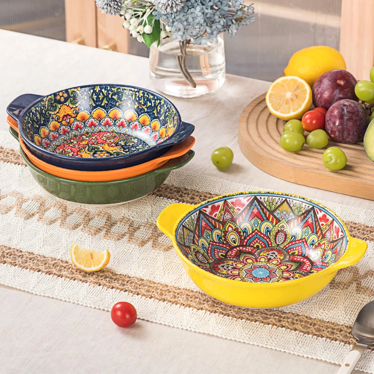 Henten Home Cuencos para Pasta, Juego de 6 Platos Hondos de Cerámica, 900 ml Cuencos de Sopa, Platos Sopa, Cuencos Grandes de Cerámica para Servir Ensalada y Cocina
