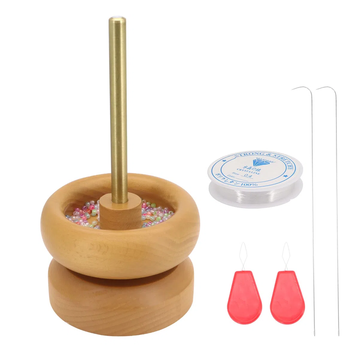 Seahelms Spinner de Cuentas de Madera 2 en 1 Con Bobinadora de Bobinas de Hilo, Hilandero para Hacer Joyas Con 2 Agujas y Herramienta de Roscado