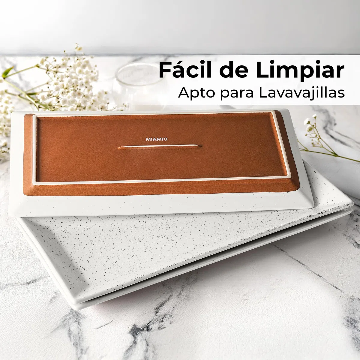 MIAMIO - Juego de 3 Fuentes de Cerámica/Platos Rectangulares para Servir con el Pavo de Acción de Gracias y Navidad - Apto para Microondas, Lavavajillas y Horno - Colección Aura (30 x 15 cm)