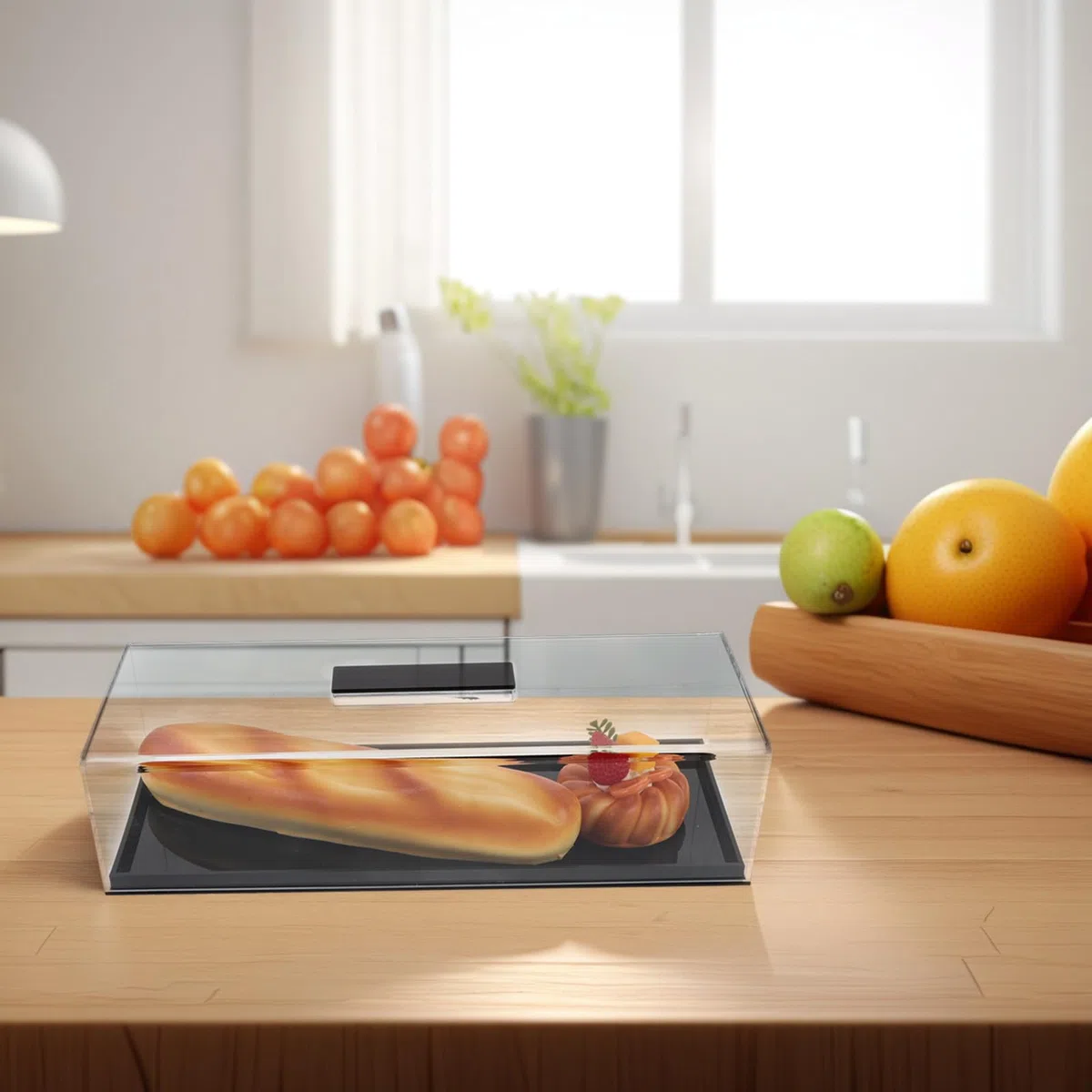 Bandeja Rectangular para Postres Tapa Transparente, Soporte Acrílico para Tartas, Funcional para Cocina Profesional y Reuniones