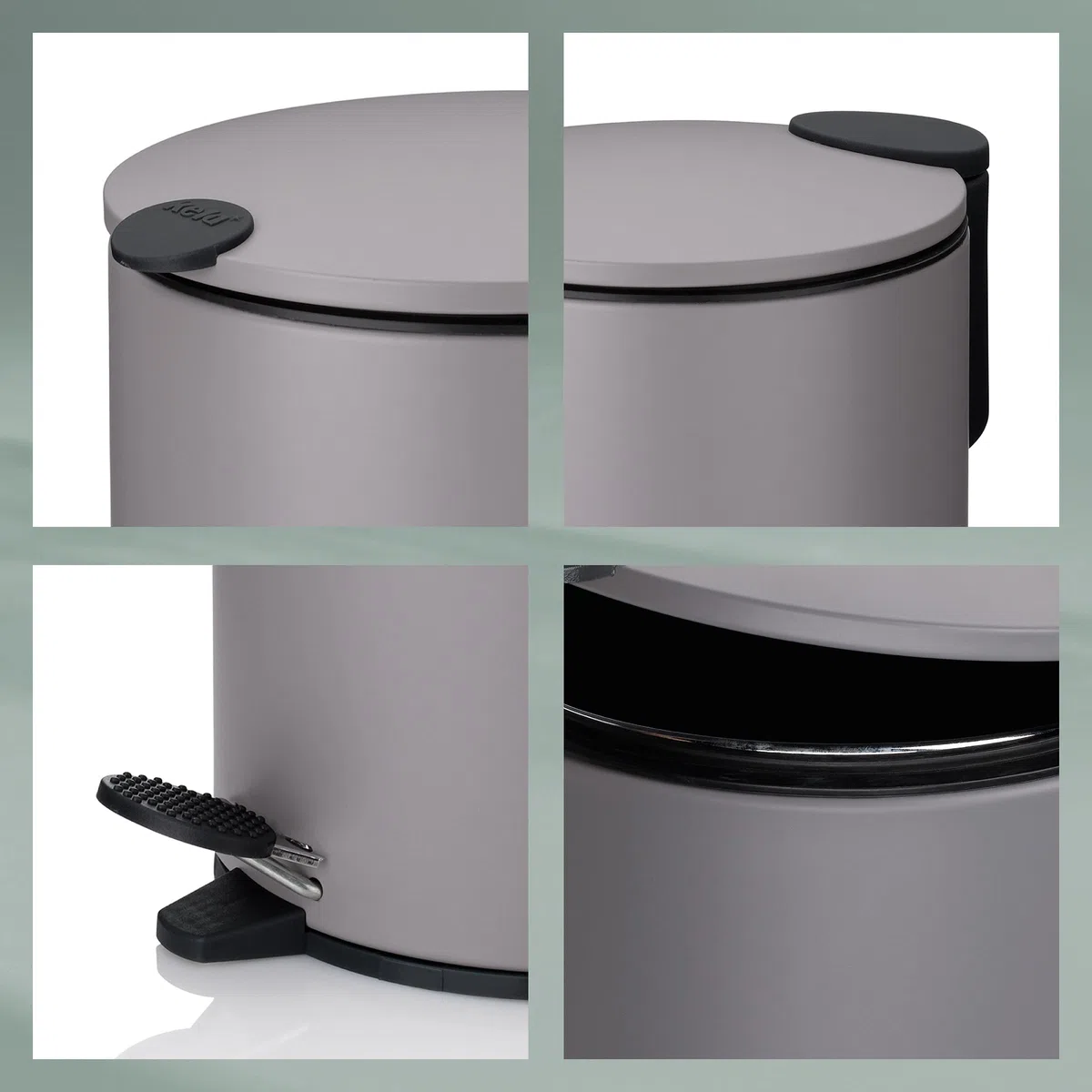kela Cubo de basura para cosméticos negro mate 5 l, tapa con cierre silencioso, cubo de basura con pedal para el baño MATS, cubo de basura para el baño con cubo interior y asa de transporte