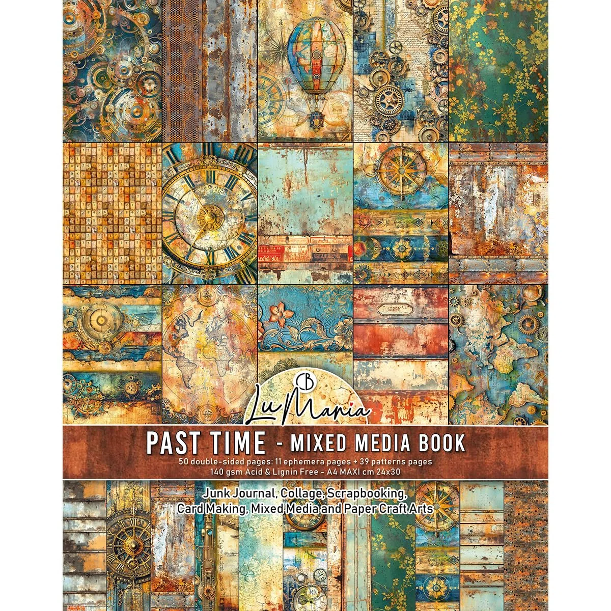 Ciao Bella Mixed Media Book A4 Maxi - 39 páginas de patrones + 11 páginas de efímera (tiempo pasado)