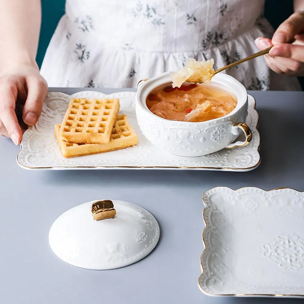 Homoyoyo Juego De Soperas De Porcelana Blanca Con Tapa - Elegantes Soperas Para Sopa y Ensaladas - Ideal Para Servir En Comidas Especiales Cerámica De Juego De 2 Piezas