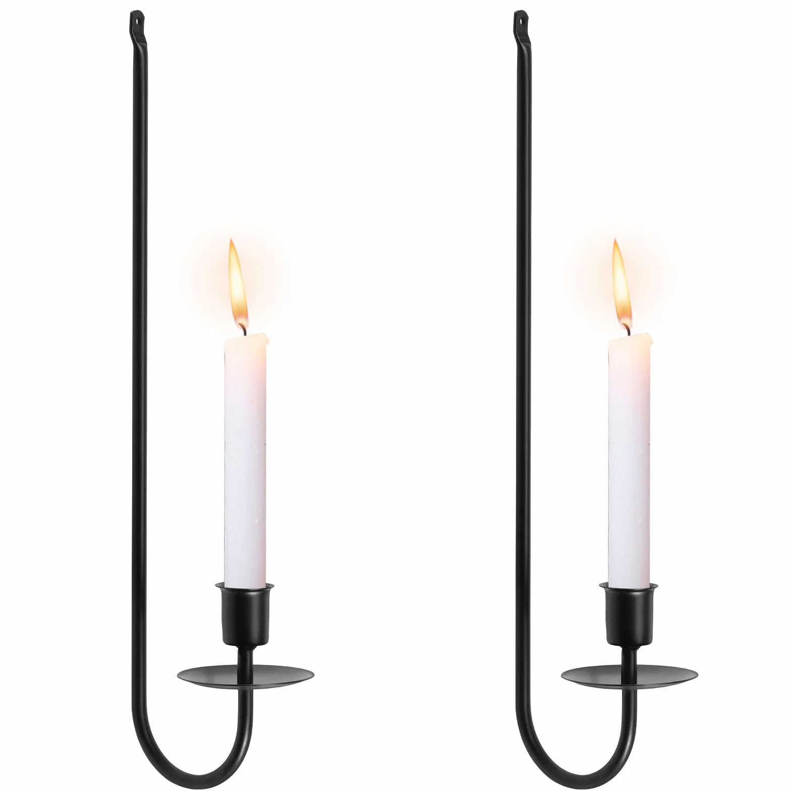 2 candelabros de hierro mental, candelabros de pared para colgar en la pared, en forma de L, 40 x 7 x 11 cm, portavelas de pared negro para dormitorio, comedor, sala de estar