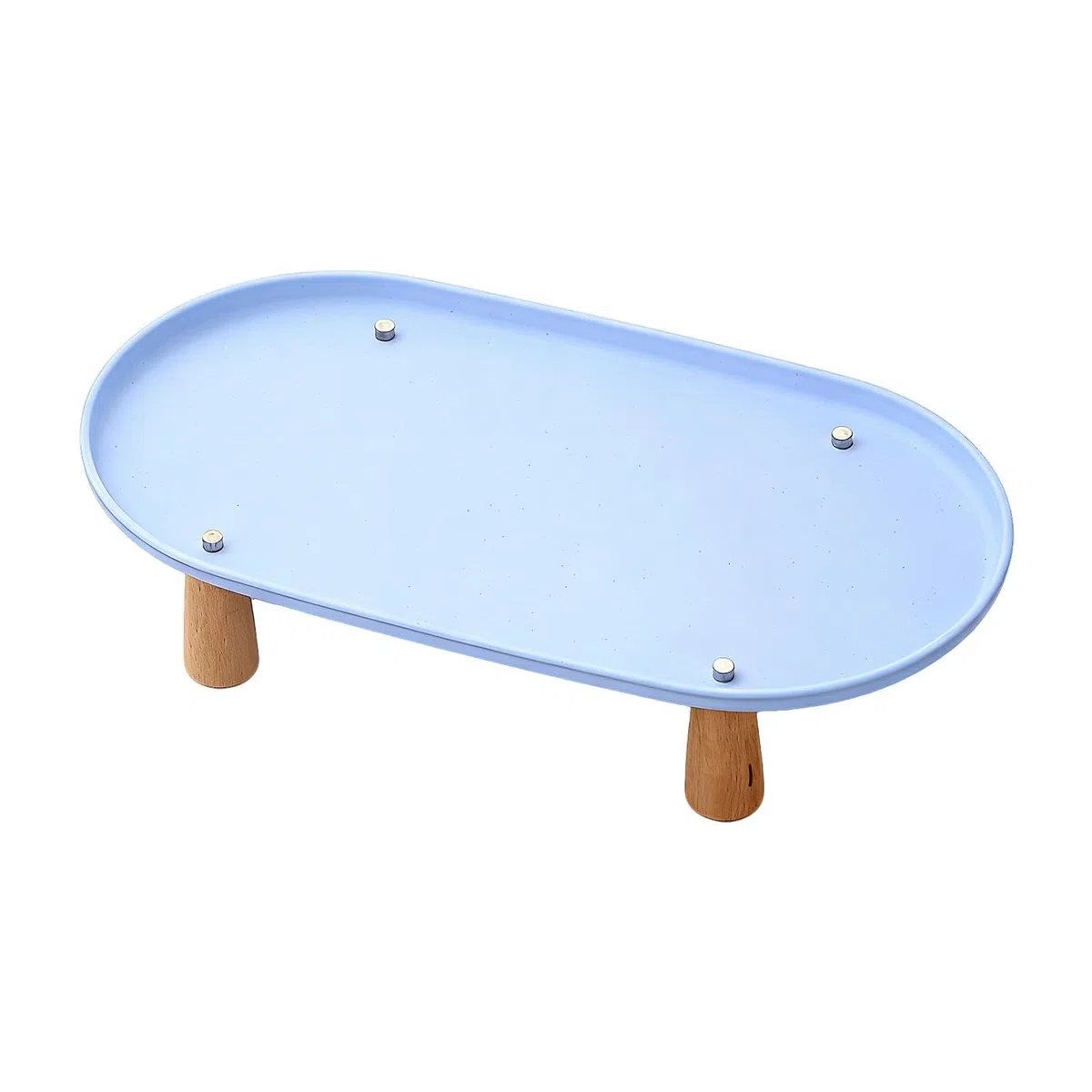 Soporte Elevado para Gatos Comedero Recipiente de Comida Y Agua Soporte Antideslizante Fabricado en Madera Y PP para Alimentación Saludable Adecuado P, Azul 38cmx21cm, Individual