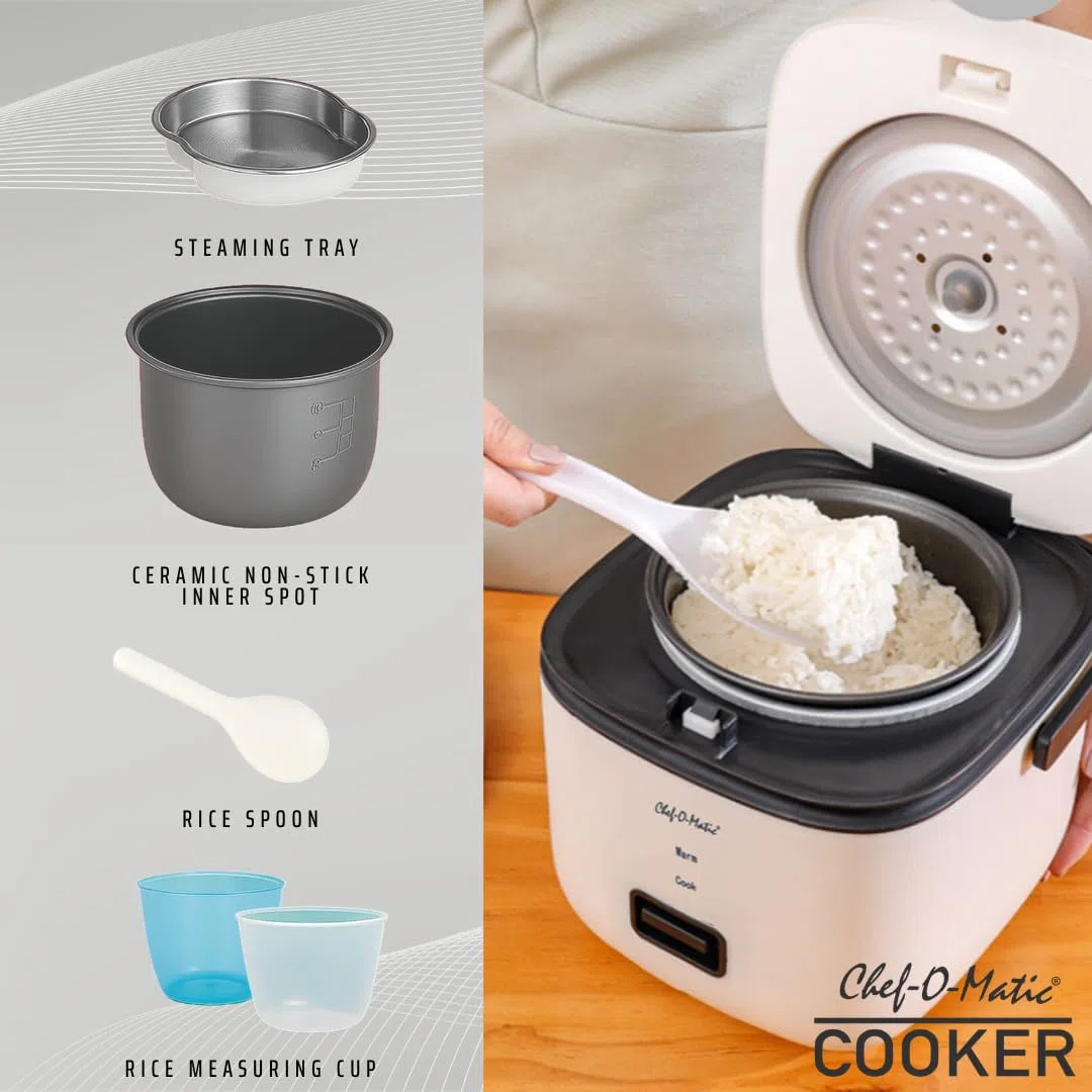 Olla Arrocera Multi Cooker 1.2L +Vaporera Eléctrica con Apagado Automático | Cesta para cocinar al vapor acero inoxidable | Función Mantener Caliente (Ideal 1 o 2 Personas)