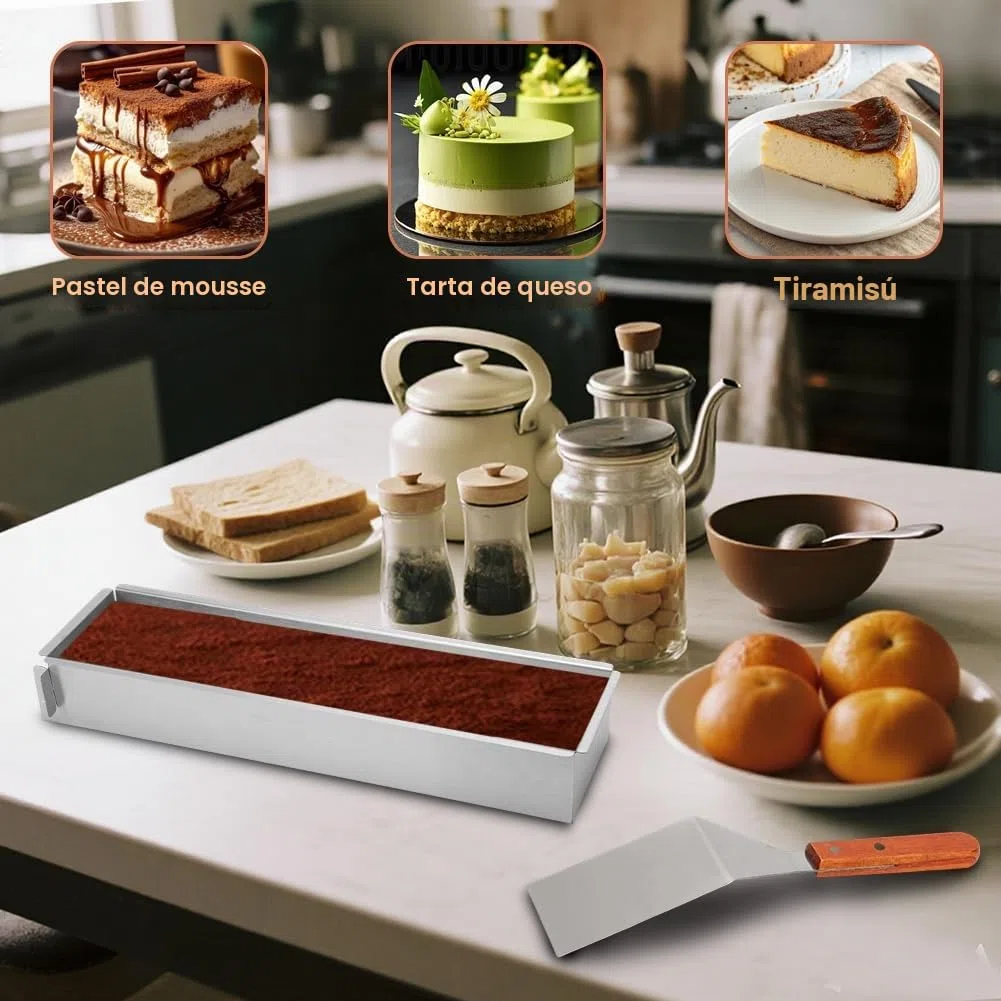 Molde rectangular para tiramisú, ajustable, rectangular, molde para tartas de mousse, rectangular, para preparación de tartas, tostadas, panes, hornear, tartas de capas para cumpleaños