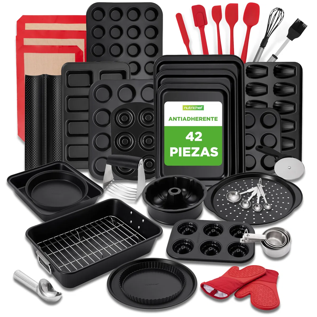 Nutrichef Set Completo de Moldes de Reposteria, Pack de 42, Antiadherentes, Ideal para la Cocina Diaria