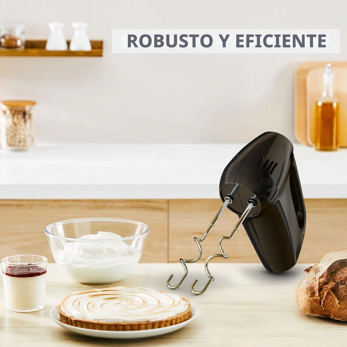 Moulinex HM3101 - Batidora amasadora y varillas con gancho para amasar y varillas para batir, 5 velocidades y función turbo, 300 W, pan y repostería