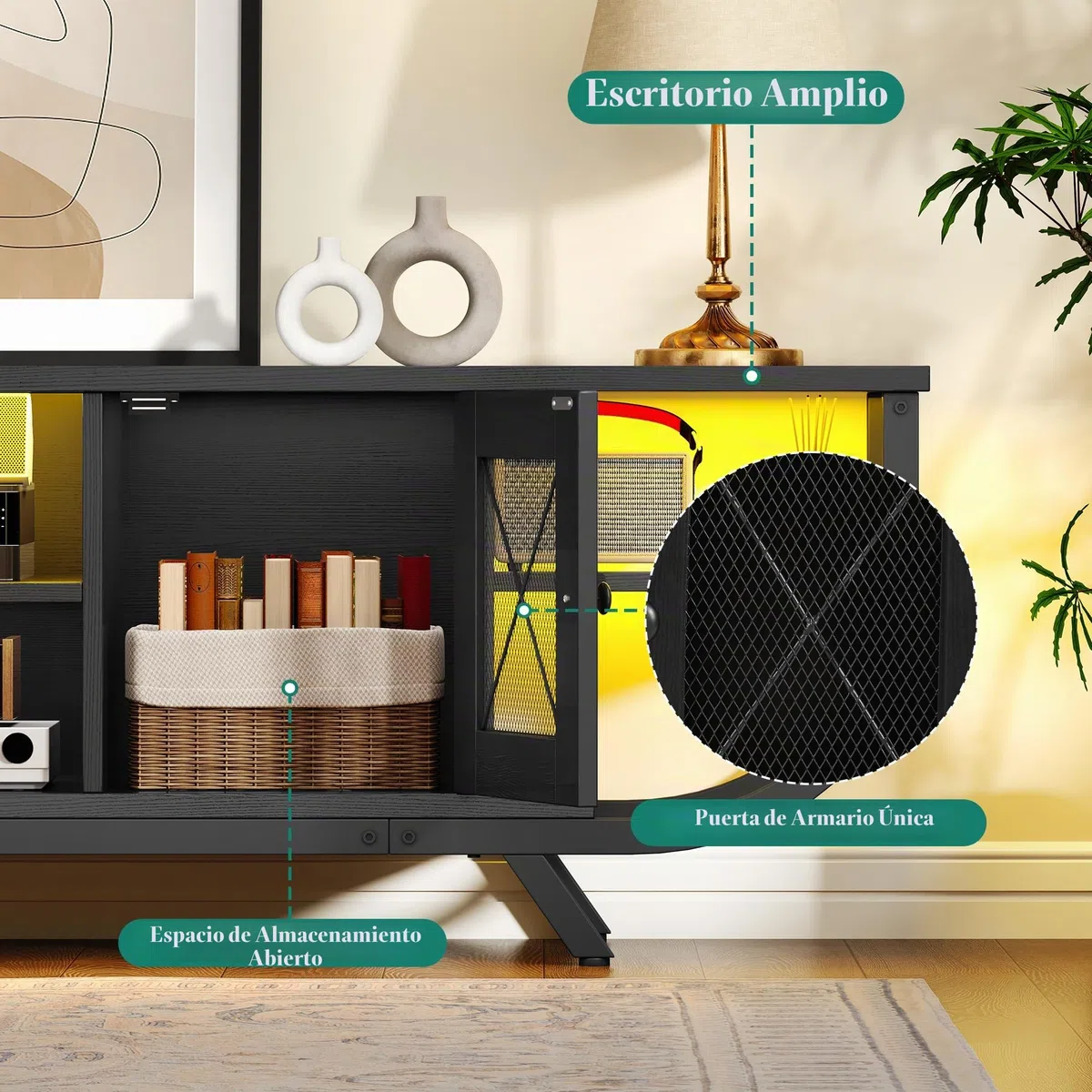 YITAHOME Industrial Mueble de TV, Mesa de TV de hasta 65 Pulgadas, 160 cm Mueble TV Salon con LED, Estantes Abiertos Centro de Entretenimiento Alto para Salón, Dormitorio, Negro
