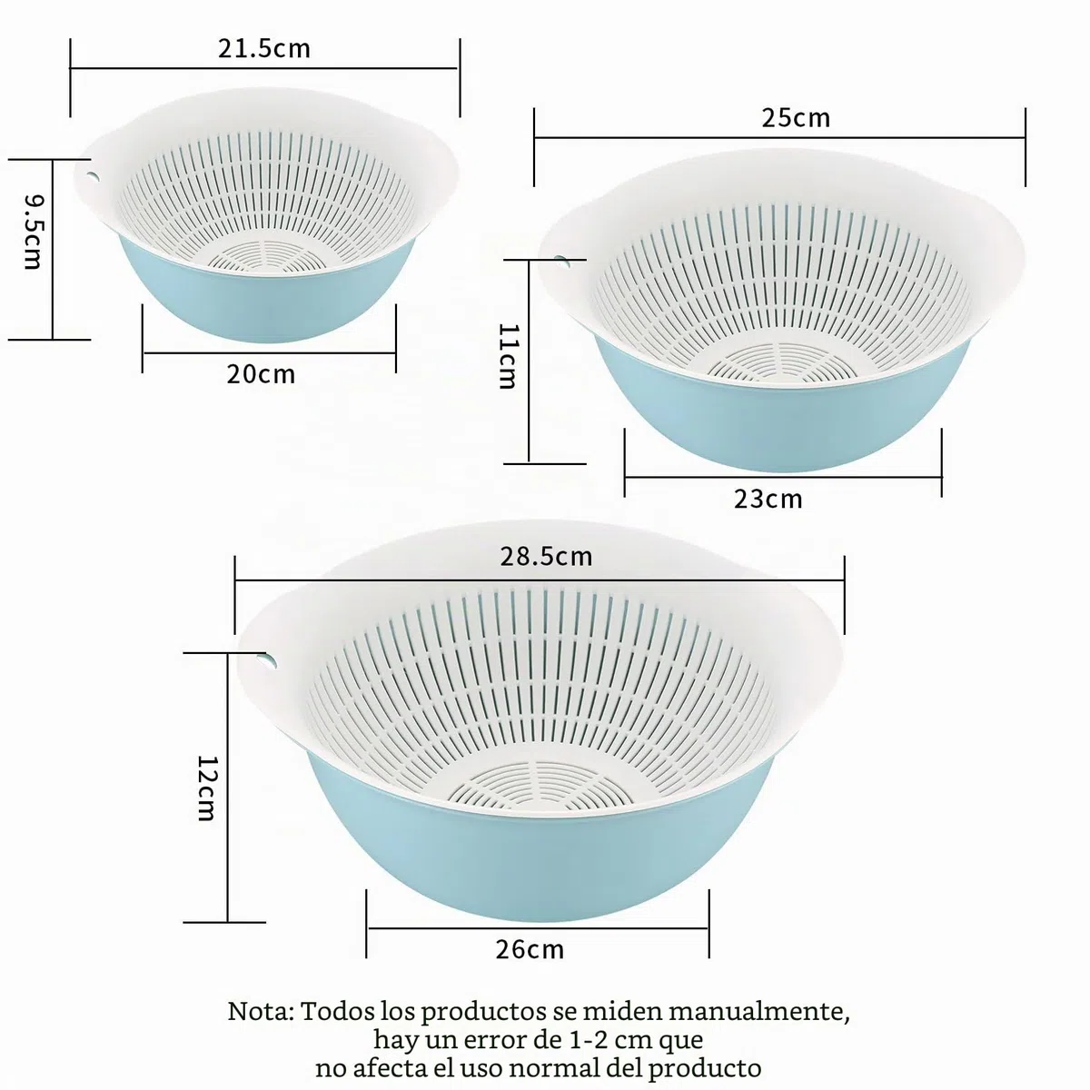 3 Piezas Coladores de Cocina Plastico, 2 en 1 Cesta de Drenaje Multifuncional, Coladores de Alimentos para Escurrir Pasta, Frutas, Verduras