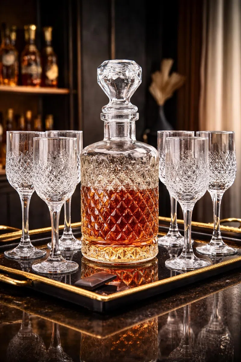 Jarra de cristal con tapa de cristal, servicio de whisky hecho a mano, jarra, botella de licor, barra de bebidas, jarra de cristal, decoración del hogar, jarra de agua, serie especial Timeless (1250