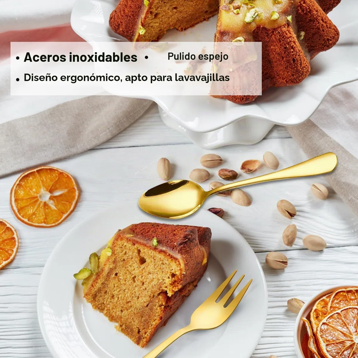 Gohytal Set de 24 Cucharillas y Tenedores de Postre en Acero Inoxidable Dorado – Perfecto para Boda, Cumpleaños, Navidad, Apto Lavavajillas