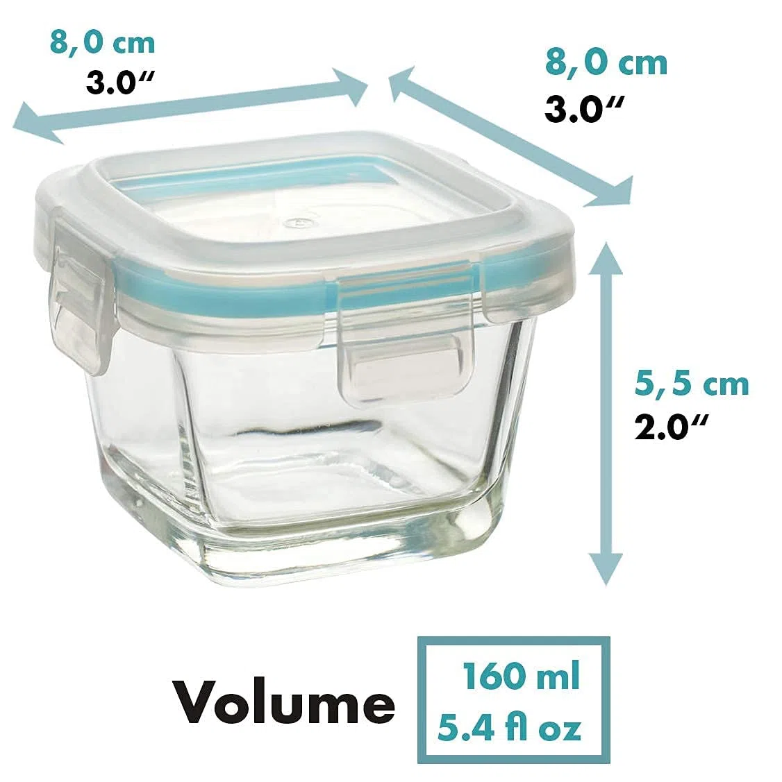 Grizzly Recipientes de vidrio para almacenamiento de alimentos para bebés - Mini platos a prueba de horno con tapas - Cuadrado de 6 x 160 ml - Hermético al aire y a los líquidos