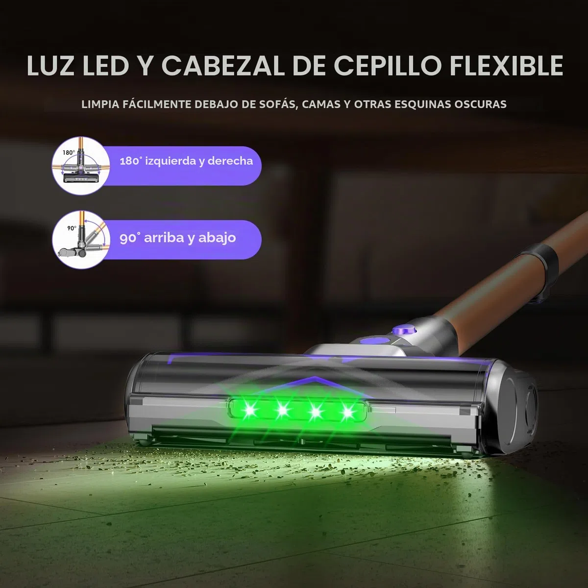 Aspiradora sin Cable 500W/60Mins, 1.3L Aspirador de Mano con Cepillo Antienredos, Carga de Pared, Pantalla Táctil, 6 en 1 Escoba Aspiradora para Suelos Alfombras Pelo de Animales