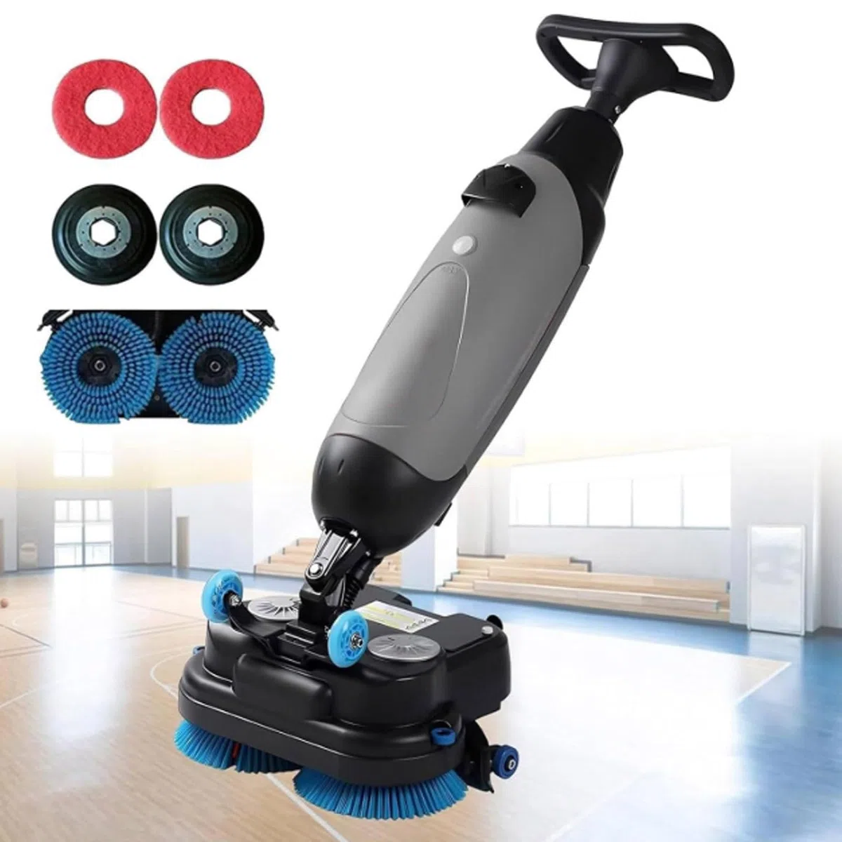 Limpiador de suelos comercial, pulidor eléctrico resistente, multifuncional para limpieza profunda de azulejos, lechada, madera dura y alfombras con cepillos dobles giratorios