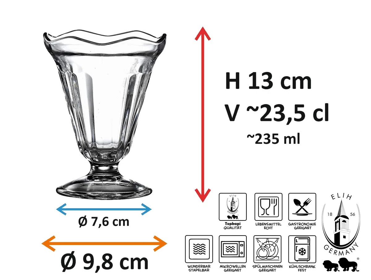 Topkapi 250.872 – Juego de 6 copas de helado Chicago para postre, copas de cóctel, helado Sundae, 23,5 cl, altura 13 cm