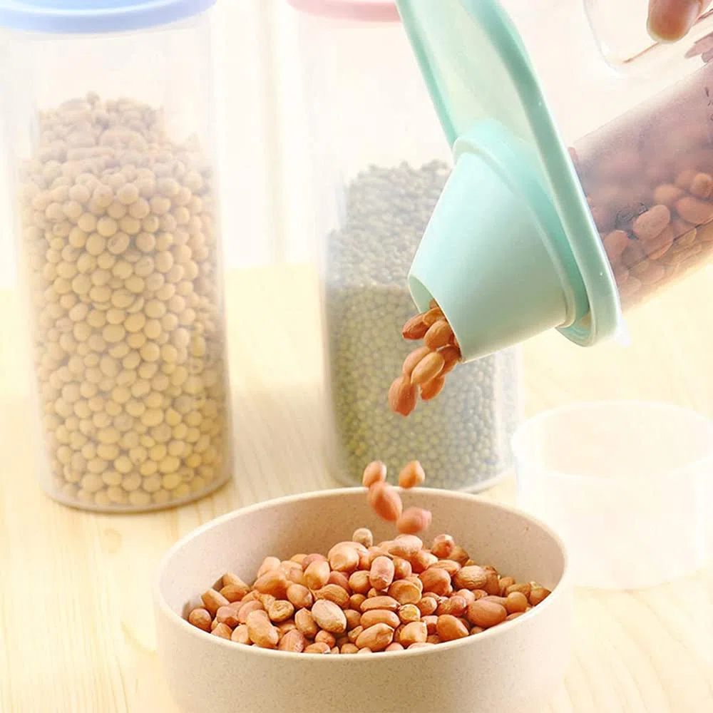 4 Piezas Tanque Almacenamiento Alimentos Secos,Envases Plástico,Recipiente Para Cereales,Medidora Caja,Se Utiliza Para Harina,Café,1,9 L