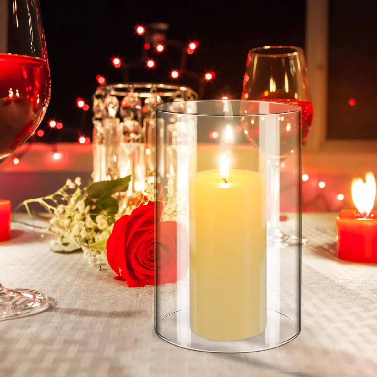 Alipis 2piezas Pantallas para Velas De Vidrio Transparente Tubo Cilíndrico Abierto por Ambos Lados De Soporte para Vela Pilar Resistente y Decorativo para Interiores