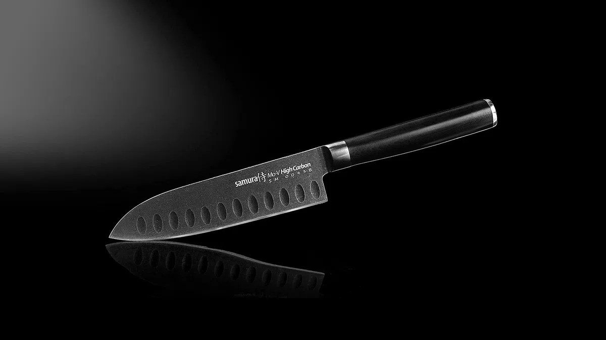 Samura MO-V Stonewash Santoku Knife 5.4" - Premium Japanese Steel Kitchen Blade for Precision Cutting and Enhanced Culinary Performance