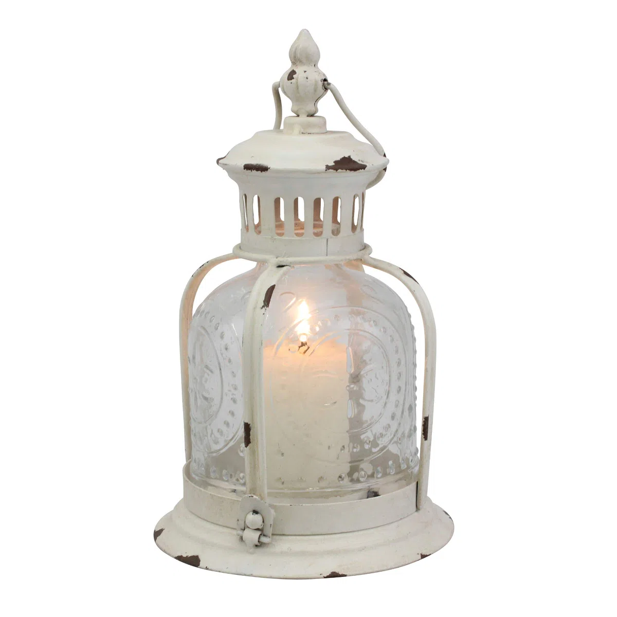 Stonebriar - Farol de Metal Blanco Desgastado Antiguo, úsalo como decoración para Fiestas de cumpleaños, un Centro de Mesa rústico de Boda, o CREA un Ambiente Relajante de SPA, para Uso en Interiores