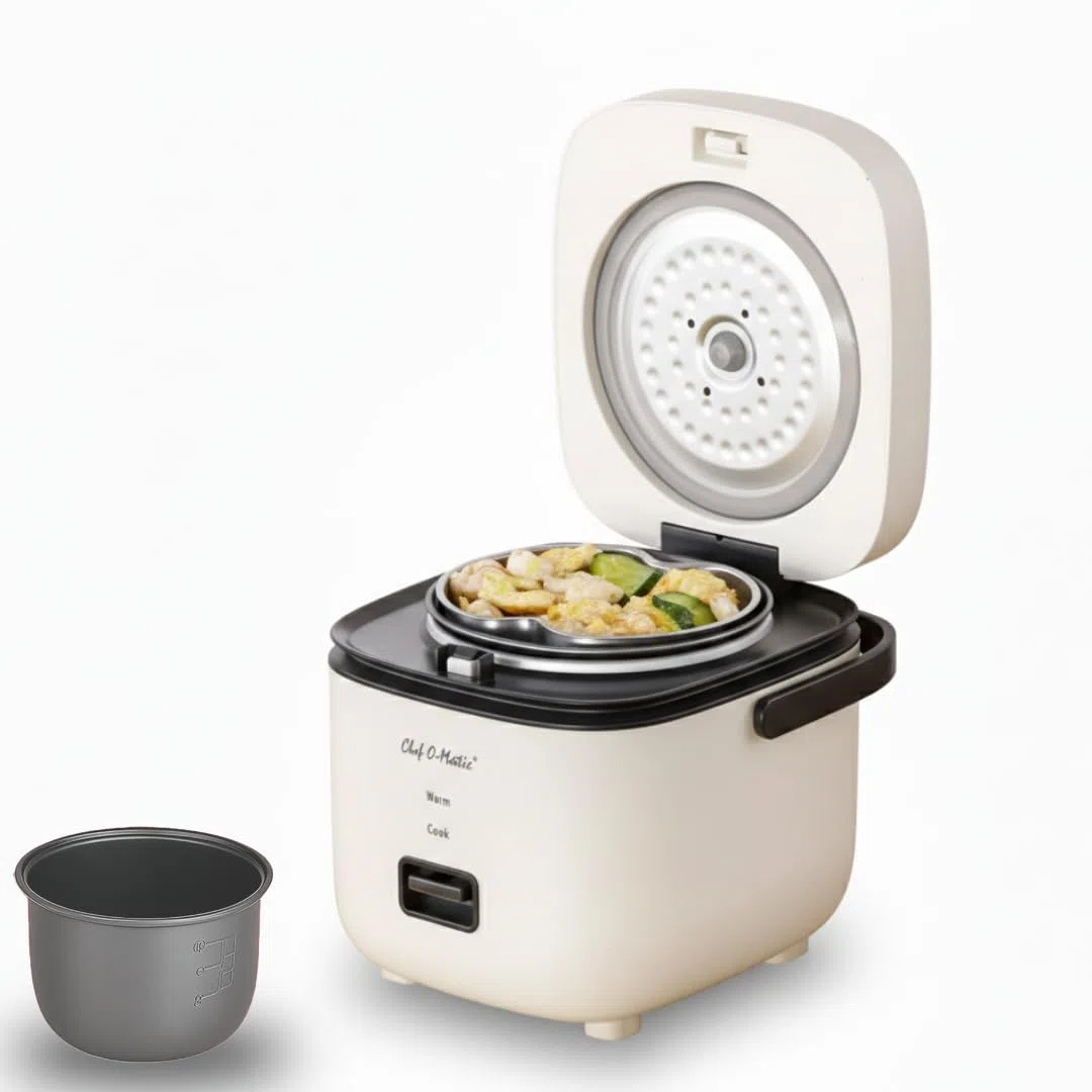 Olla Arrocera Multi Cooker 1.2L +Vaporera Eléctrica con Apagado Automático | Cesta para cocinar al vapor acero inoxidable | Función Mantener Caliente (Ideal 1 o 2 Personas)