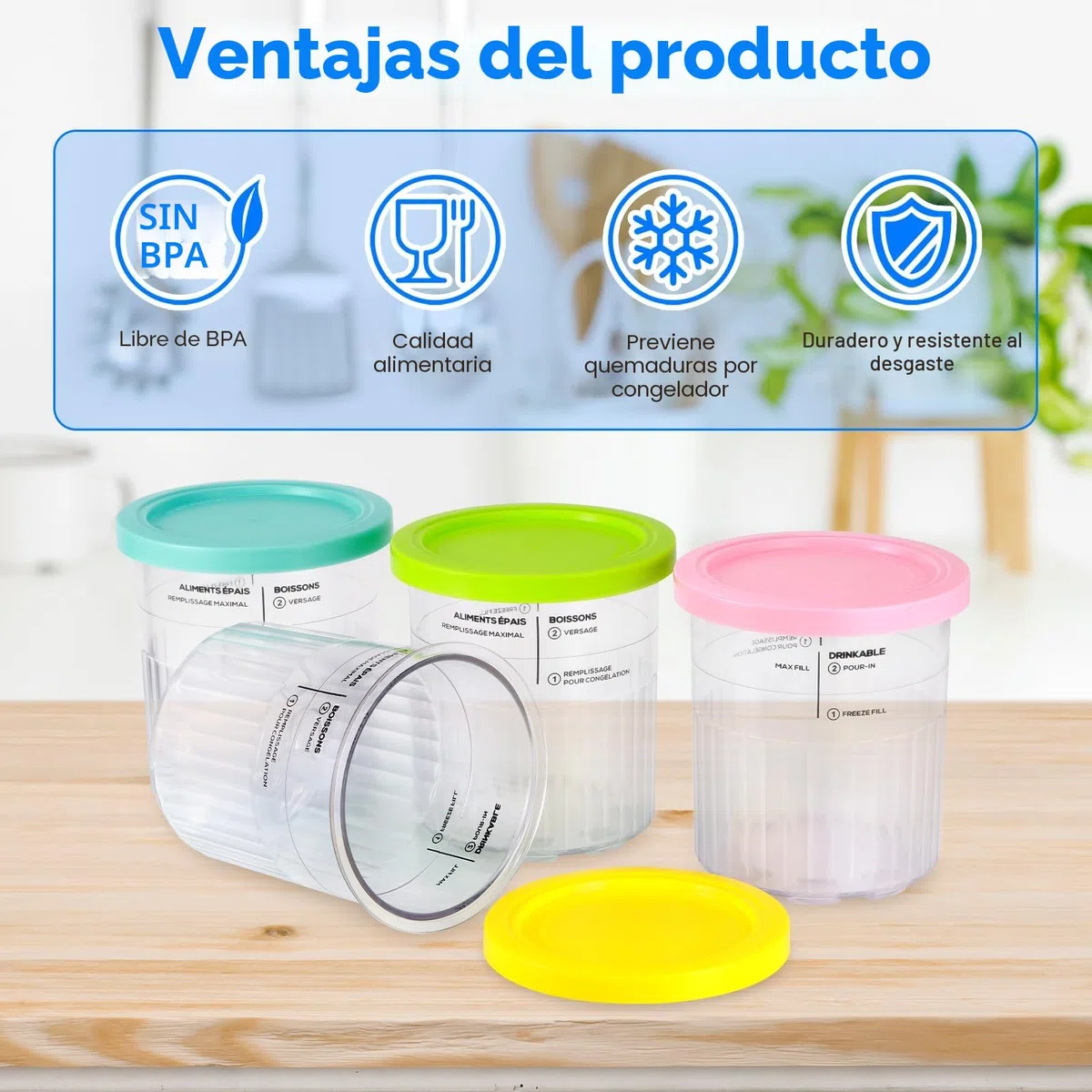 Hejo 4 Piezas Recipiente de Helado para Ninja Creami Deluxe Pints, 680 ML Recipiente para NC500 NC501, Dessert Tubs de Helado con Tapa y Cuchara, Accesorios para Ninja Ice Creami