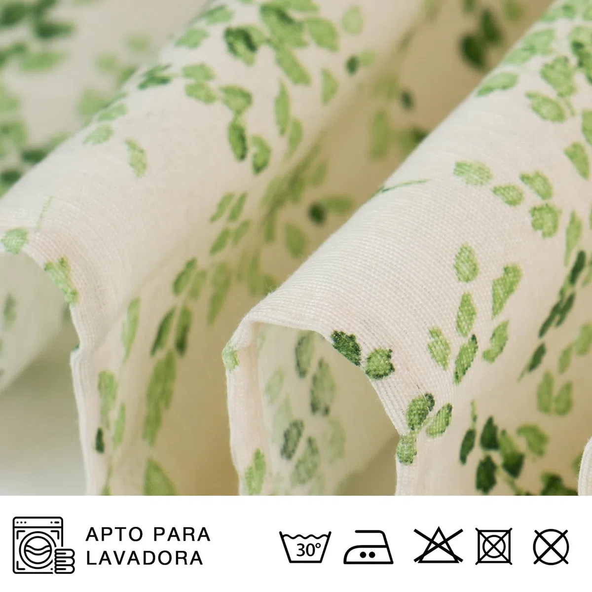 Viste tu hogar Pack 2 Cortina Cocina de Hojas Verde, Estilo Español con Tirantes, Tela Opaca Máxima Privacidad, Ideal para Ventanas de Cocina, 70% Algodón 30% Poliester, 140x145cm