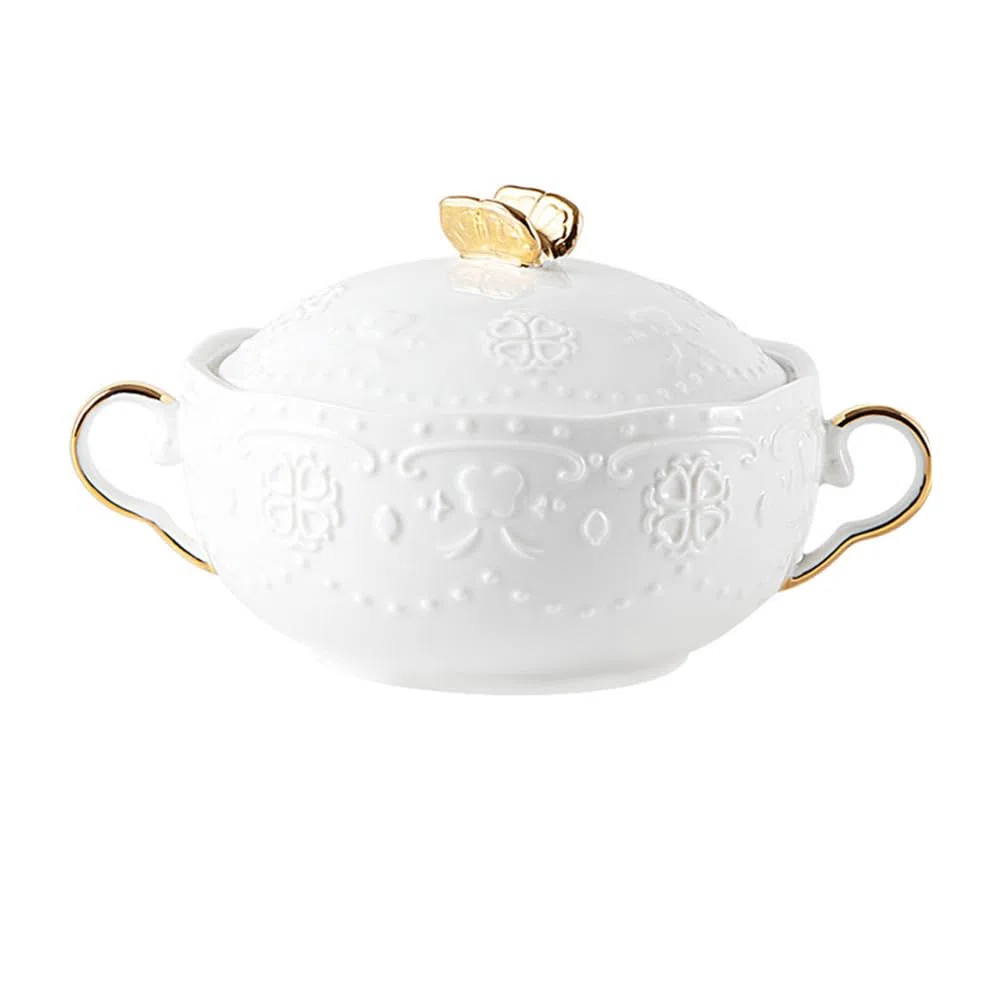 Homoyoyo Juego De Soperas De Porcelana Blanca Con Tapa - Elegantes Soperas Para Sopa y Ensaladas - Ideal Para Servir En Comidas Especiales Cerámica De Juego De 2 Piezas