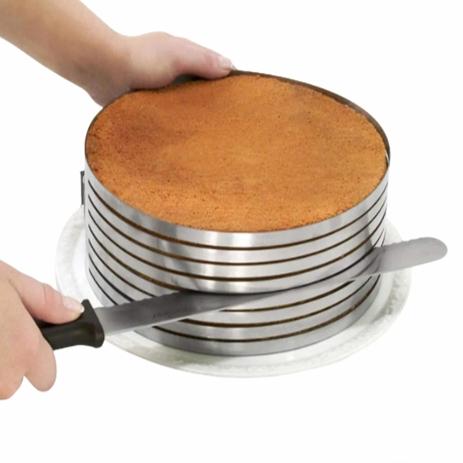 Juego de 5 Piezas de Ayuda de Corte para Tartas, Juego de Accesorios para Tartas con Base de Pastel, Ayuda de Corte Ajustable de 6-8 Pulgadas, Cuchillo de pastelería, Servidor de Pasteles