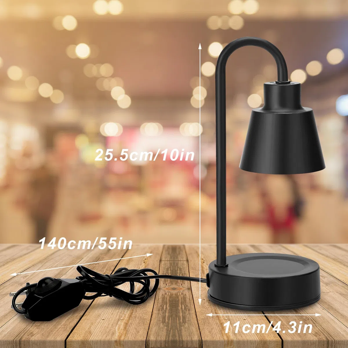 Lámpara Calentadora de Cera Eléctrica, Calentador de Velas con Fragancia, Lámpara Calentadora de Velas, Derretimiento de Velas Regulable con Control de Dial Y 2 Bombillas, Farol(110v negro)
