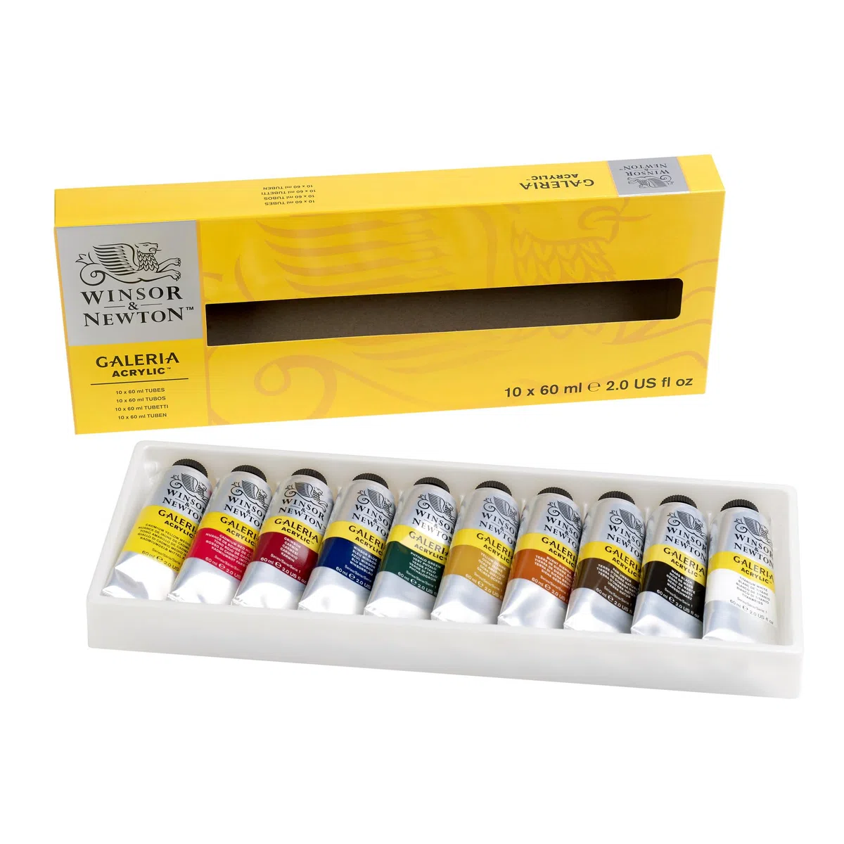 Winsor & Newton Galeria Pintura Acrílica, Multicolor, Set De 10 Tubos De 60 Ml, 600