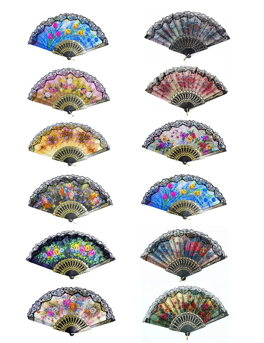SITAER Abanico de Mano Plegable español, abanicos de Mano de Verano Vintage para Fiestas de Baile para niñas y Mujeres (12 Piezas)