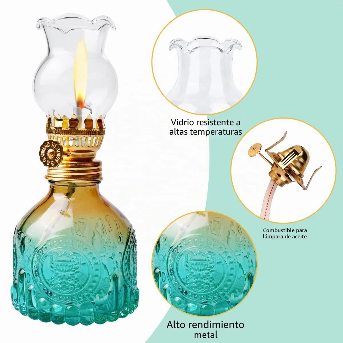 2 lámparas de queroseno de vidrio para interiores, lámparas de aceite de vidrio, lámpara de petróleo vintage, lámpara de aceite de petróleo clásica, con llama ajustable, para sala de estar, comedor
