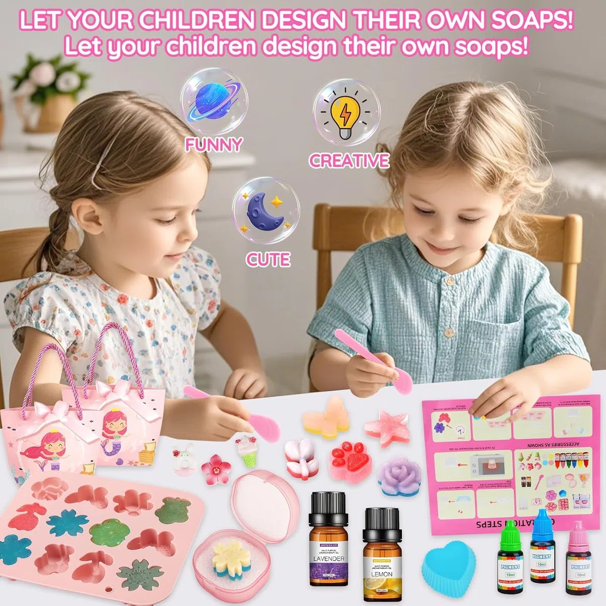 USHOP Jabón para niños, 500 g de jabón con forma de pigmento, bolsa de regalo y herramientas de bricolaje, juego de jabón para adultos, regalo de Navidad