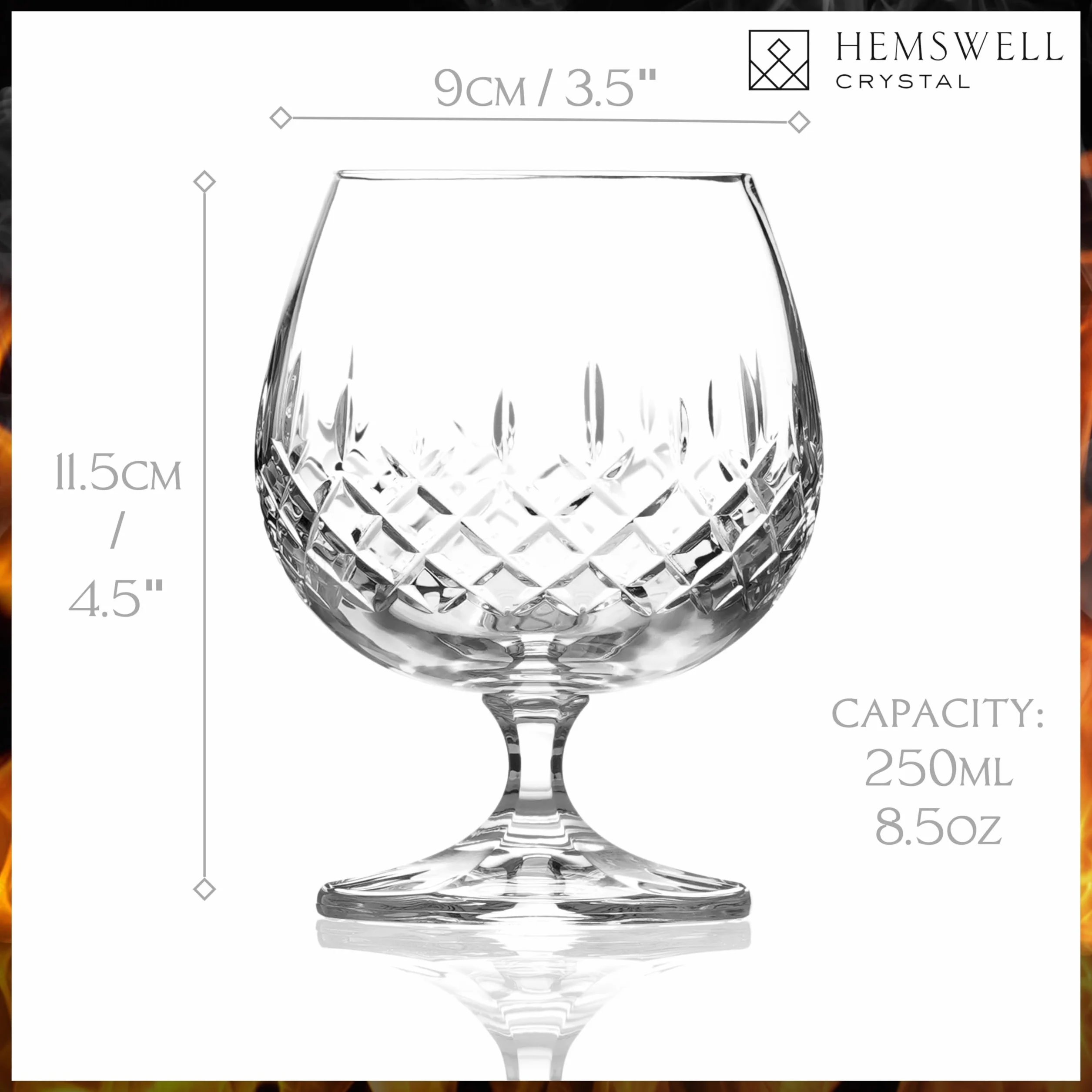 Juego de 2 vasos de coñac de cristal europeo cortado con caja forrada de satén, 250 ml, copa de escocesa, juego de regalo de brandy, diseño Wicklow