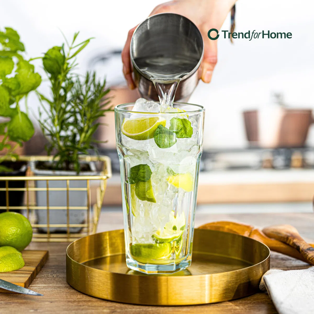 TREND FOR HOME Vasos Cóctel XXL Caipirinha Highball 630 ml Set de 6 Diseño Retro Tumbler Agua Zumo Café Frío Longdrink Vidrio Soda-Lima Sin Plomo Apto Lavavajillas Colección Alva Transparente