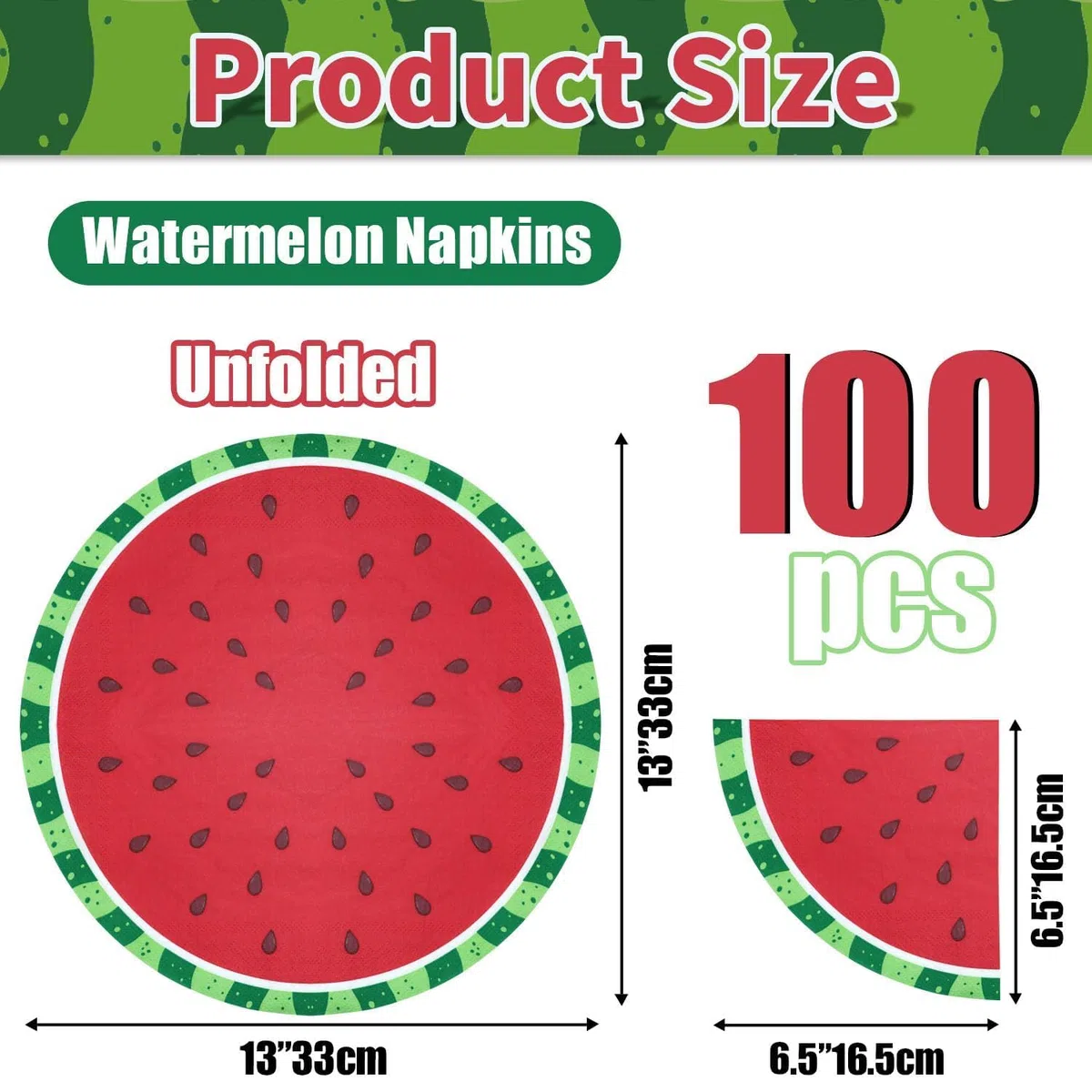 100 servilletas de sandía, servilletas desechables de sandía, servilletas de picnic para niños, baby shower, verano, frutas tropicales, suministros de fiesta, 13 x 13 pulgadas