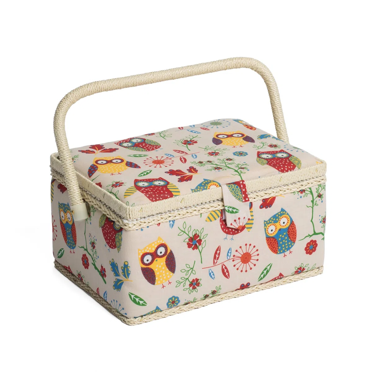 Hobby Gift Caja de Costura Mediana con Asa, Cesta de Algodón para Almacenaje de Costura, Organizador con Compartimentos, 18,5 x 25,5 x 14,5 cm, Búho