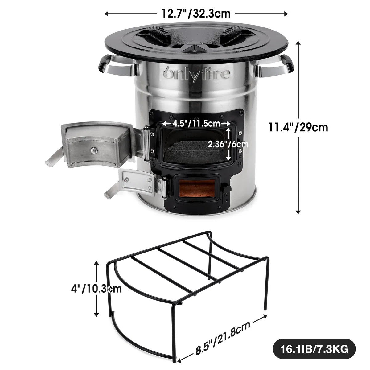 Onlyfire Horno de Cohetes de Acero Inoxidable,Rocket Stove,Estufa de Leña Portátil, Estufa al Aire Libre para Mochilero,Cocina al Aire Libre,Camping,Picnic,Barbacoa,Caza,Pesca