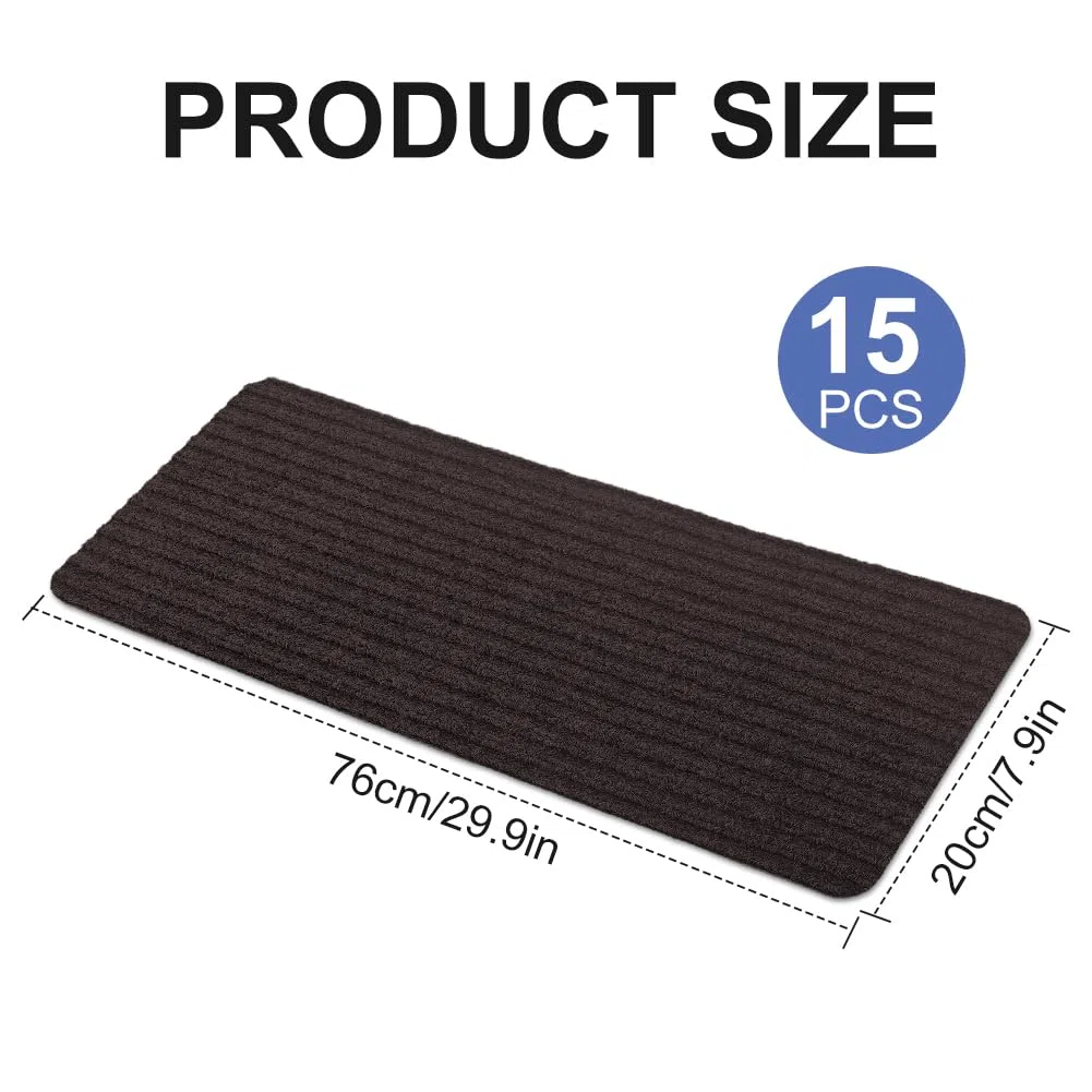 Alfombrillas autoadhesivas para peldaños antideslizantes, 15 unidades, suaves, se pueden cortar, reutilizables, agarre extra para mascotas, niños y personas mayores (marrón, 76 cm x 20 cm)