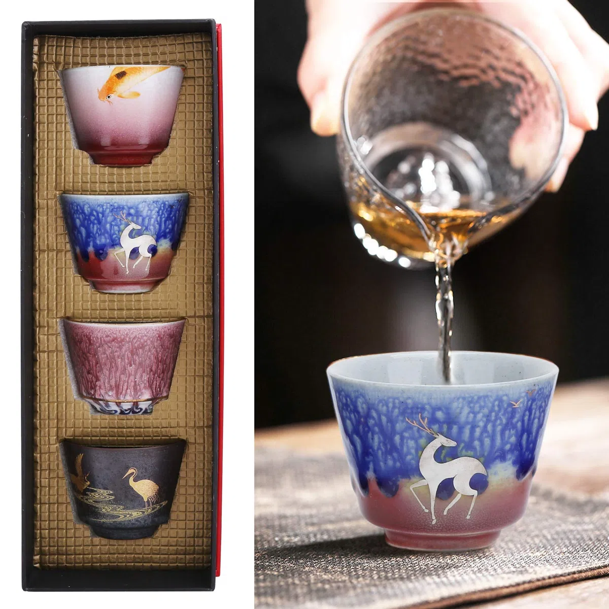 BuyWeek Taza de Té Juego de Té, 4 Piezas Japonés Cerámica Kung Fu para Vacaciones Boda de la Oficina en Casa
