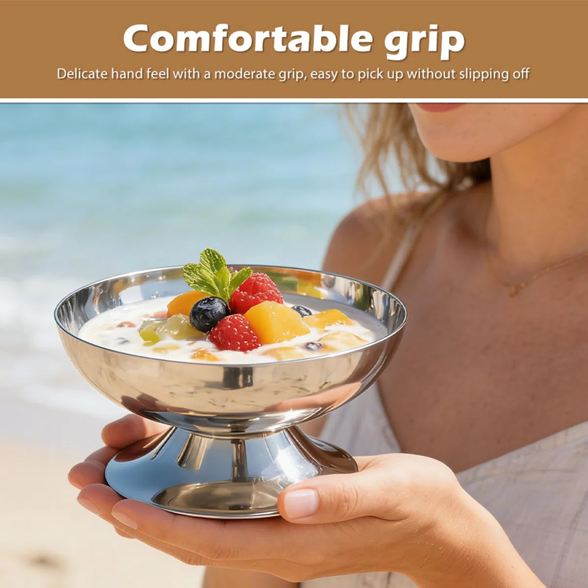 4 vasos para helados de acero inoxidable de 200 ml, cuencos de postre con pie (10 cm de diámetro) para helados, yogur, ensalada de frutas y pudines, elegantes cuencos Sundae, ideales para bodas