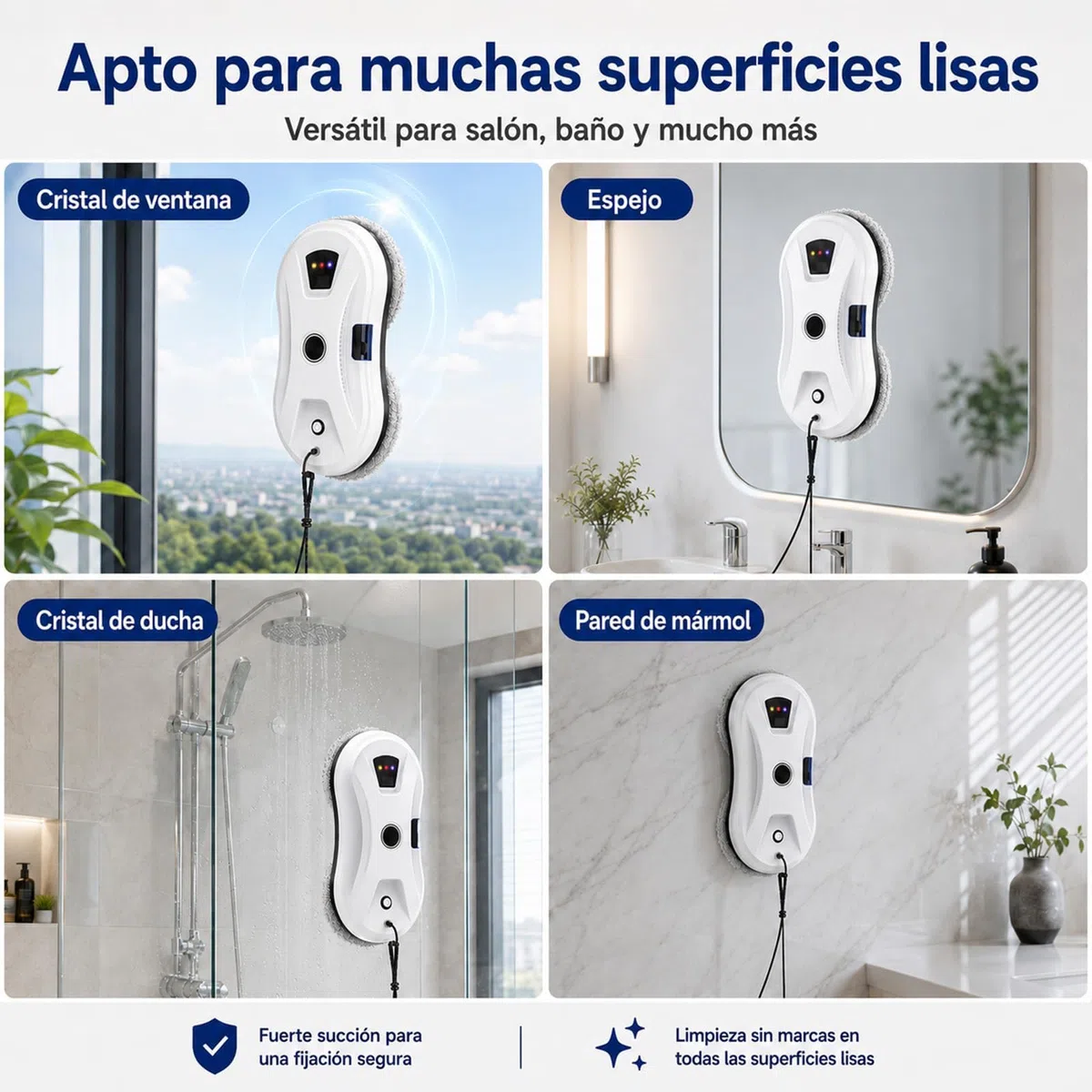 Roboclean Osmo Limpiacristales,Roboclean Osmo Cristales | Istema de Aspiración Potente Detecta Bordes Control Remoto para Ventanas y Espejos