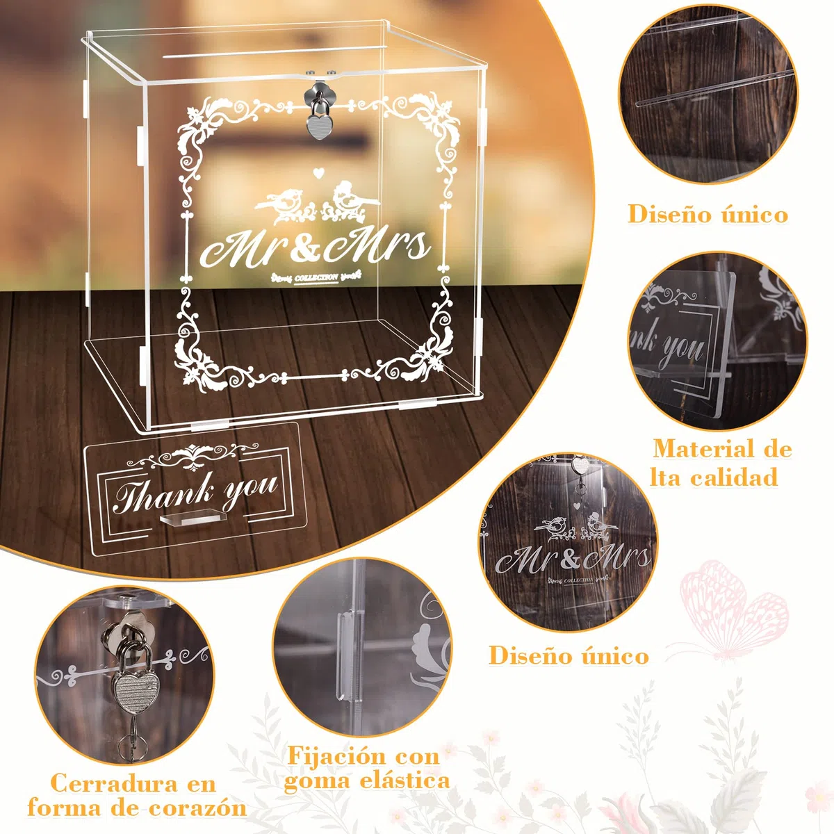 Herenear Caja para Tarjetas de Boda de Acrílico Con Cerradura - para Regalo, Recepción, Cumpleaños, Aniversario y Sobres