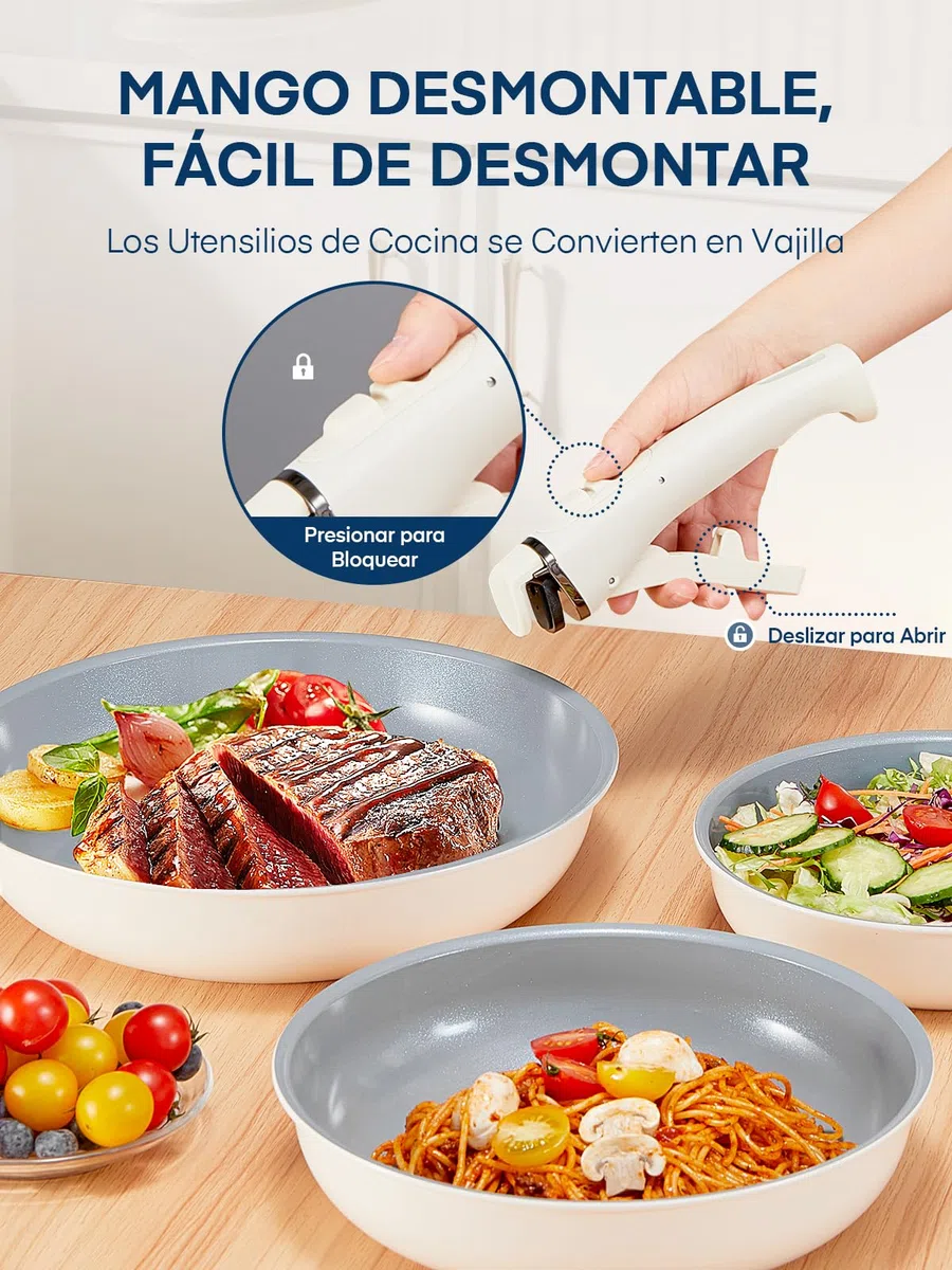 FOHERE Juego de 3 Sartenes Antiadherentes de 20/24/28 cm con Mango Extraíble, Recubrimiento Cerámico, Sartenes Induccion Apto para Todas las Estufas, se Puede Lavavajillas y Horn, Aluminio, Gris