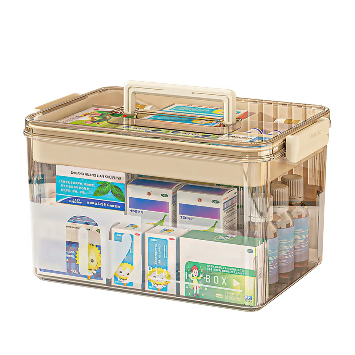 Caja de medicamentos con 2 compartimentos, organizador de medicamentos, con asa, caja de medicamentos portátil, grande, botiquín casero