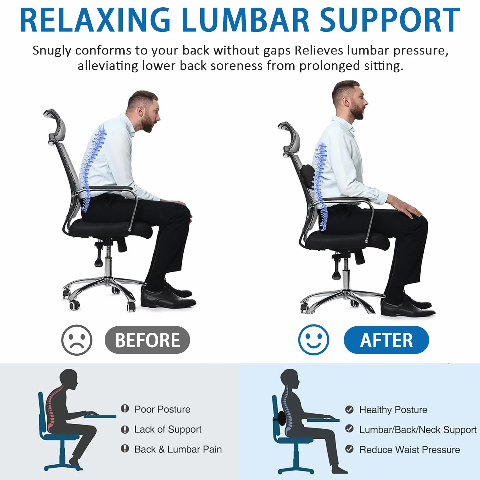 Bocguy Cojín Lumbar Inflable, Almohada Lumbar Inflable para Viajes En Avión, Almohada De Apoyo Lumbar para Silla De Oficina/Coche, Almohada Inflable De Viaje, Almohada De Apoyo para La Espalda