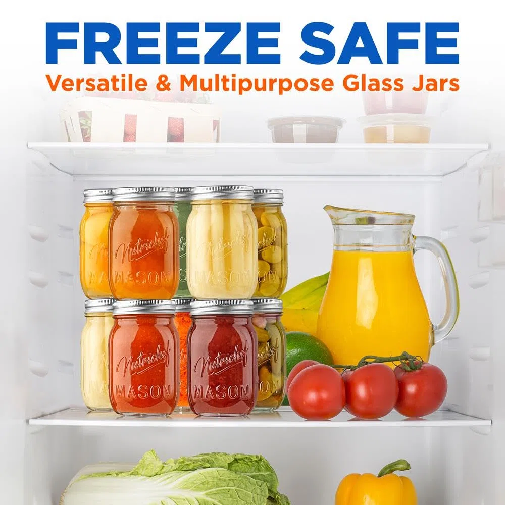 NutriChef set de 16 frascos de vidrio 470 ml con cierre hermético multiuso para meal prep, mermeladas, especias, miel, velas y decoración DIY